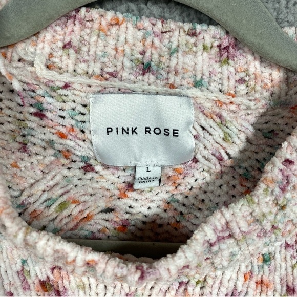 Pink Rose Sweater Womens Size Large Multicolor Confetti Chenille Cable Knit Crop - Picture 3 of 5
